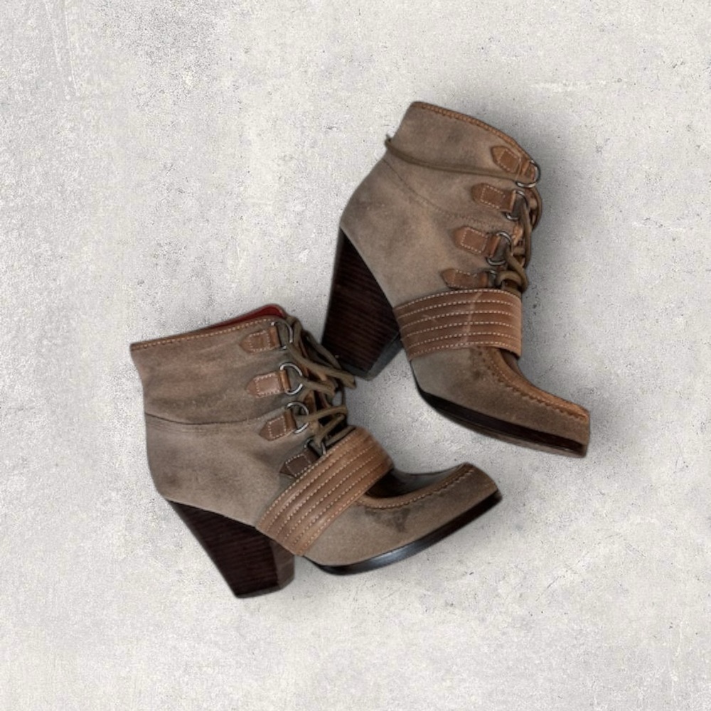 Luxury Rebel Brown Heeled Distressed Leather Ankle Boots size 6.5